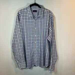 Untuckit Relaxed Fit Plaid Button Up Shirt Blue White Check Long Sleeve Men's XL